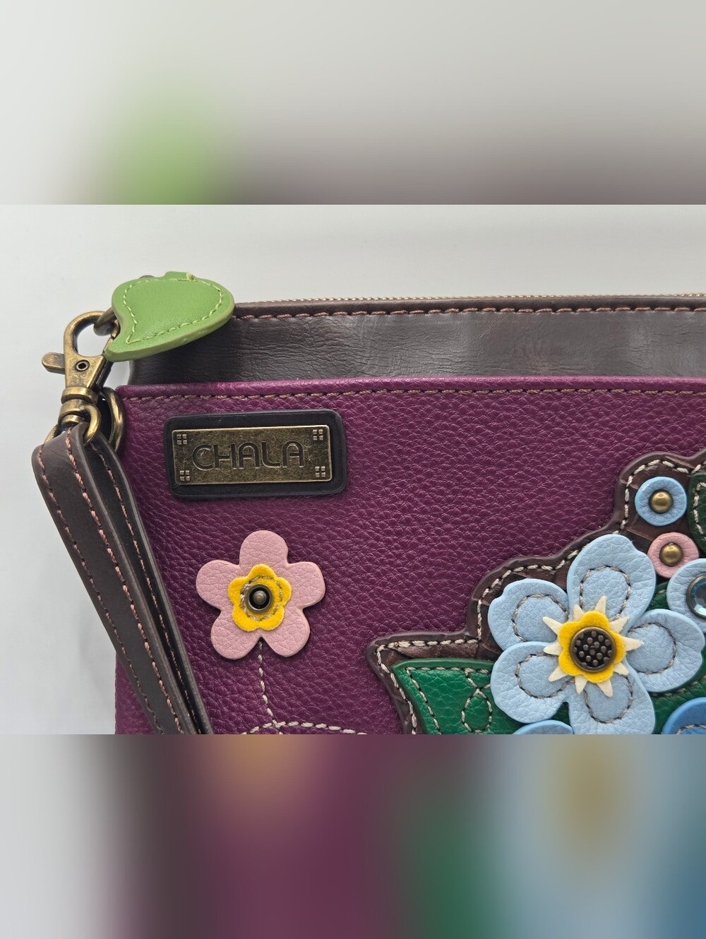 Chala Purple Floral Appliqué Crossbody with Blue & Green Accents - Picture 9 of 9